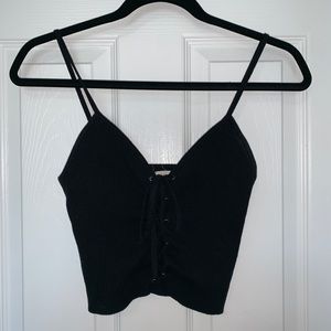 Black lace up crop top